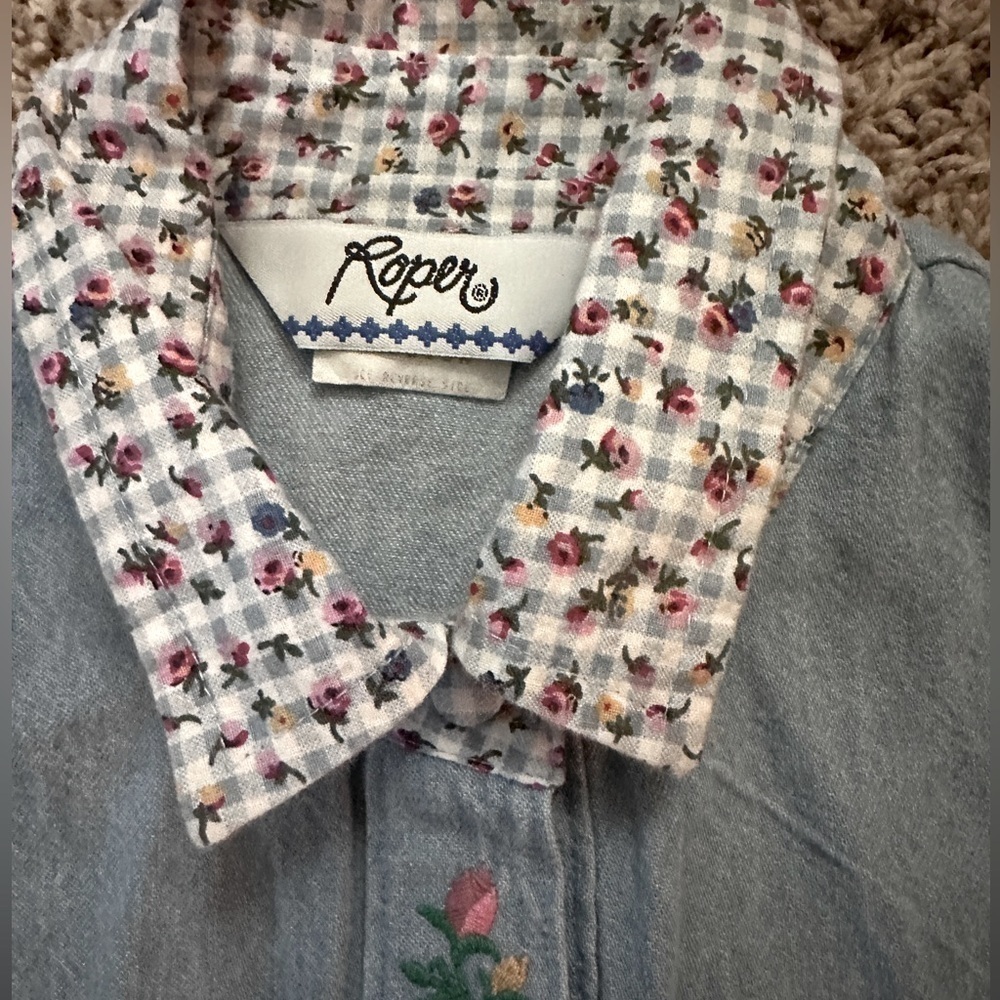 Roper Vintage Floral Detail Denim Vest Size Medium
